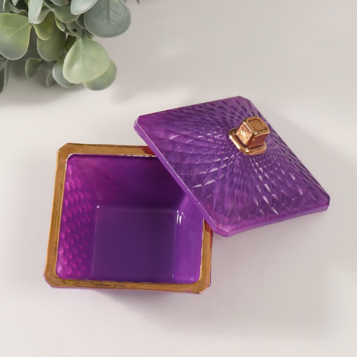 Шкатулка для украшений «Вспышка», стекло, сирень с золотом 7.5×7.5×6 см