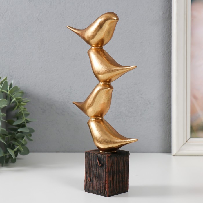 Фигурка полистоун «Четыре золотых птички: пирамида», 14×5×25 см