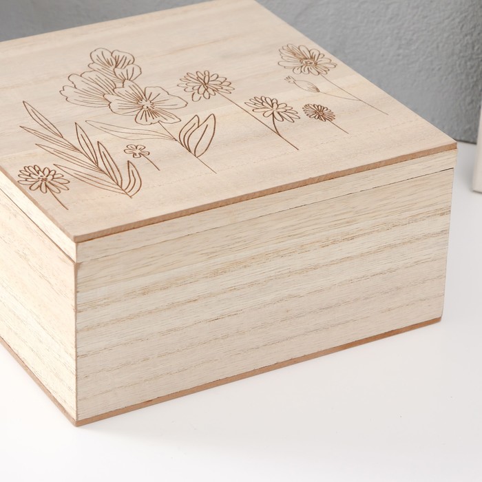 Шкатулка для украшений «Полевые растения», дерево, 18×18×9 см