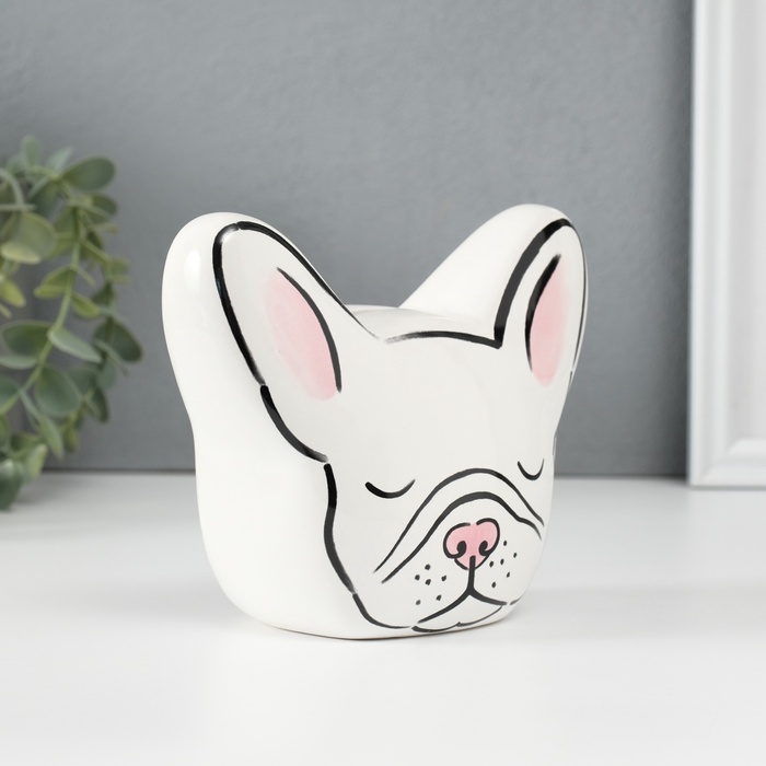 Копилка для денег «Белый бульдог», керамика, 8×14.5×12.1 см