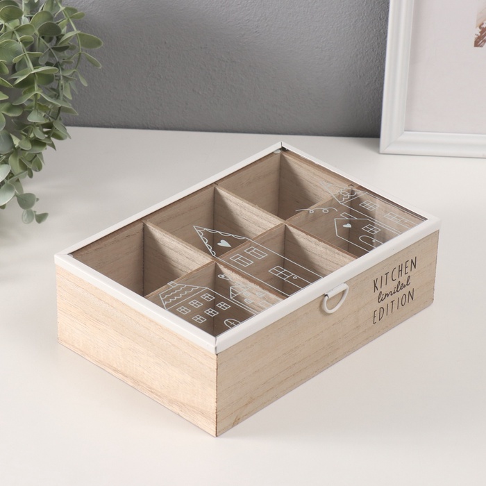 Шкатулка для украшений 6 делений «Домики», дерево, 16×24×7.5 см