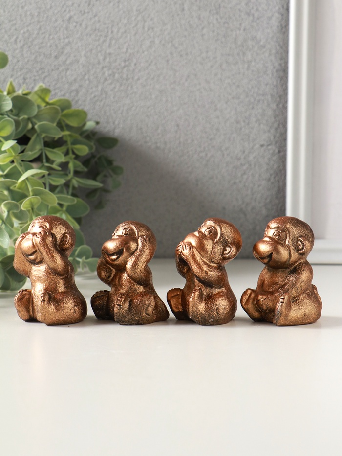 Набор фигурок гипс «Обезьянки ничего не вижу не слышу не скажу», 4 шт., 6 см, под бронзу