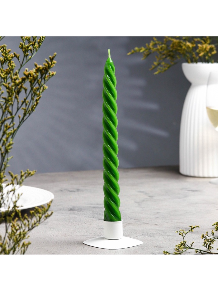 Свеча витая, 2.3×24.5 см, 5 ч, 50 г, тёмно-зелёная