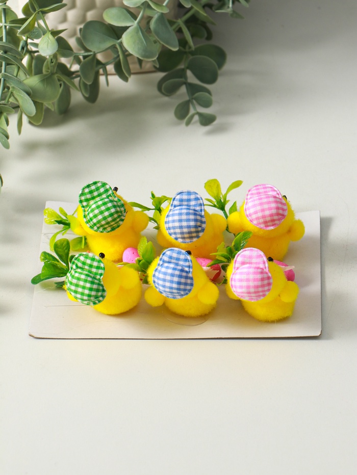 Фигурка пасхальная «Цыпленок в шляпке и тремя яичками», набор 6 шт., 5.5×12.5×18 см