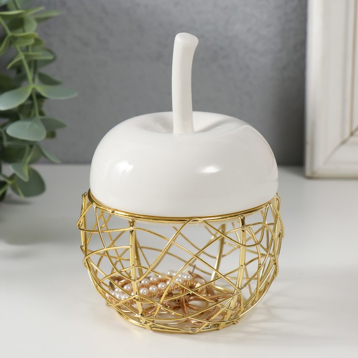 Шкатулка для украшений «Яблочко», керамика, металл, белая, 8.5×8.5×12 см