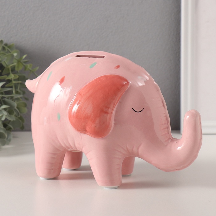 Копилка для денег «Слонёнок-шарик в конфетти», керамика, 21.9×10.7×14.1 см