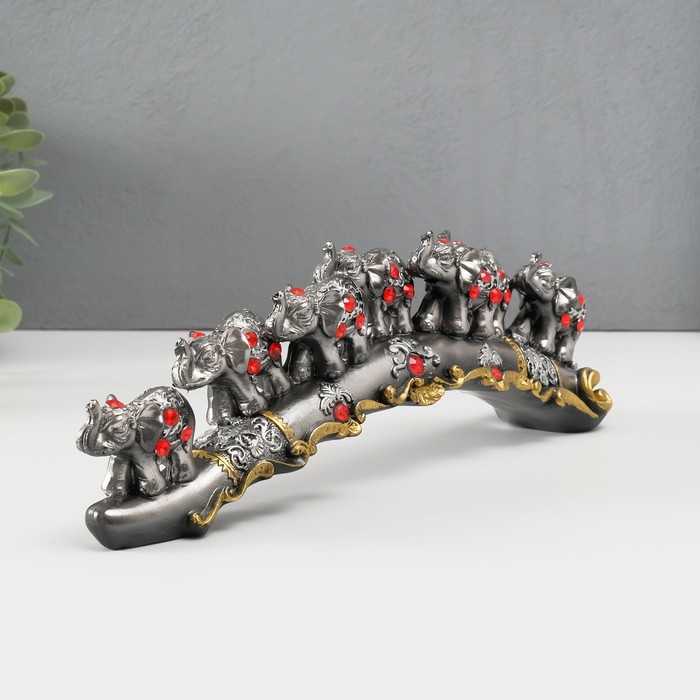 Фигурка полистоун «7 слонов на дуге со стразами», 29.5×7×5 см