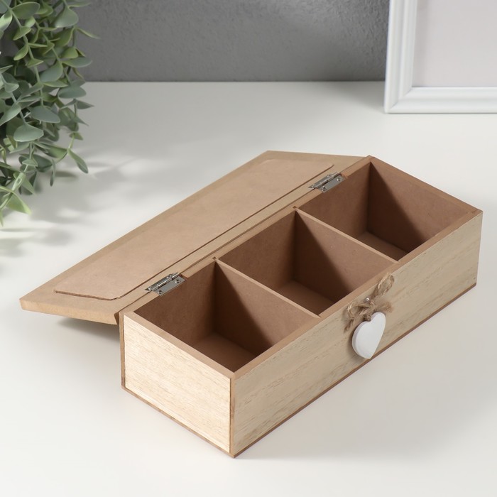 Шкатулка для чая 3 деления «Чашечка», дерево, 9.7×24×7 см