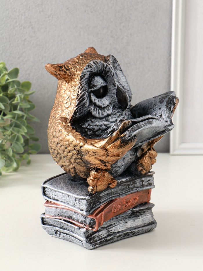 Копилка для денег «Сова с книгой», гипс, 25×18 см, под бронзу с серебром