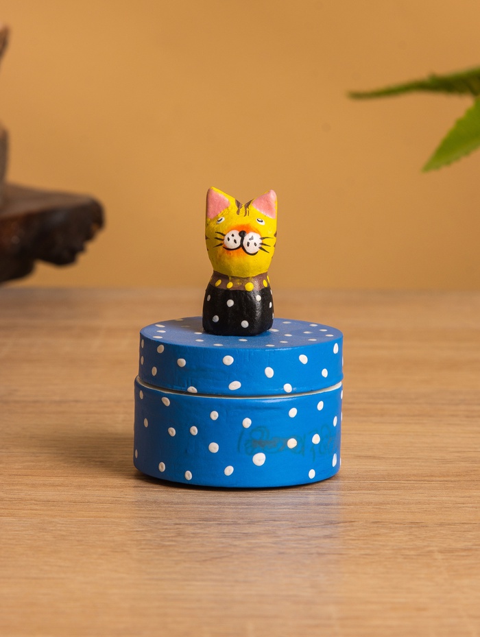 Сувенирная шкатулка «Котик», 5×5×7.5 ± см, дерево, синяя