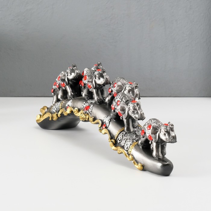 Фигурка полистоун «7 слонов на дуге со стразами», 29.5×7×5 см