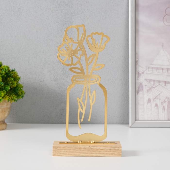 Фигурка металл «Лютики в банке» золото 5×11.5×22 см