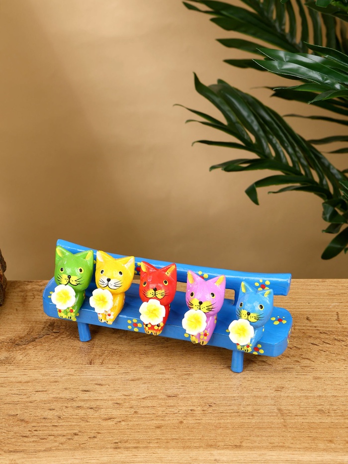 Сувенир «Котята на скамейке», 19×8×6 см, дерево, голубой