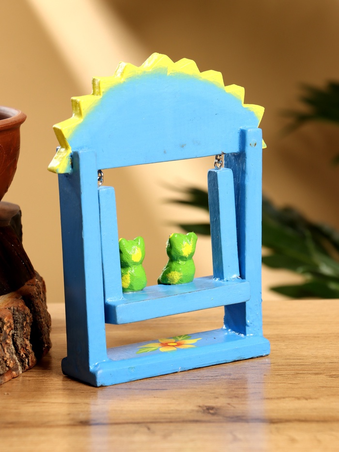 Сувенир «Лягушата на качелях», 10×3.5×15 см, дерево, голубой