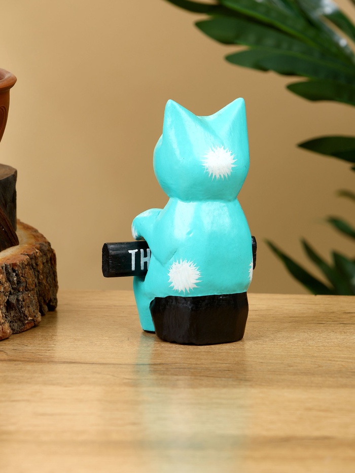 Сувенир «Кот с табличкой WELCOME», 8×4×10 см, дерево, бирюзовый