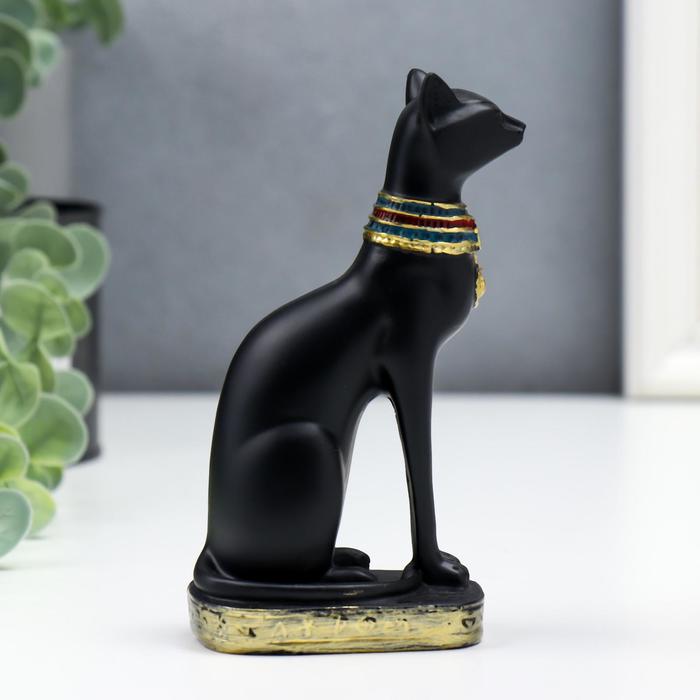 Фигурка полистоун «Чёрный сфинкс с золотыми ушками, с узорами», 13×6.5×5 см