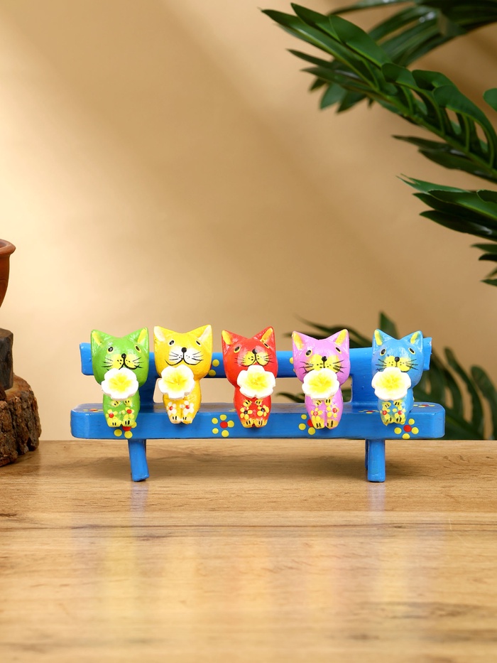 Сувенир «Котята на скамейке», 19×8×6 см, дерево, голубой