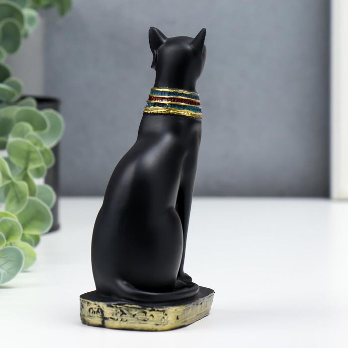 Фигурка полистоун «Чёрный сфинкс с золотыми ушками, с узорами», 13×6.5×5 см