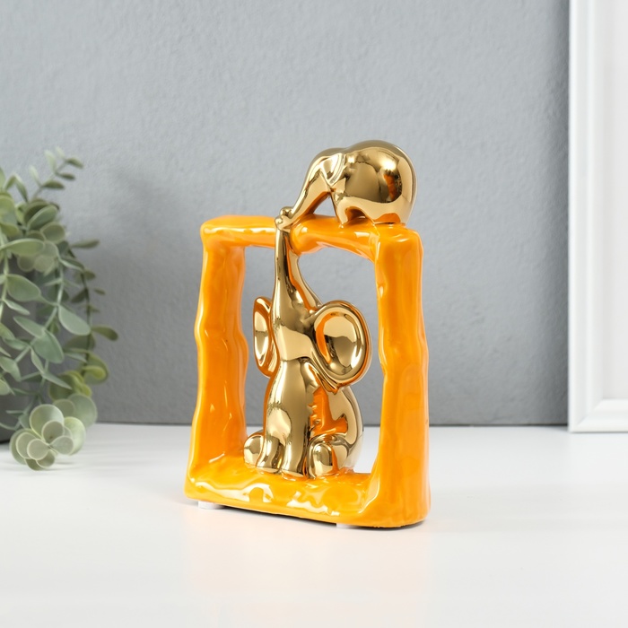 Фигурка керамика «Слонята - поддержка. Квадрат», оранжевый с золотом, 6×13.5×17.5 см