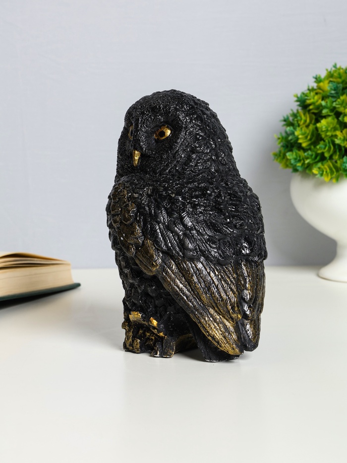 Фигурка гипс «Сова на пеньке», 14×9×10 см, чёрная