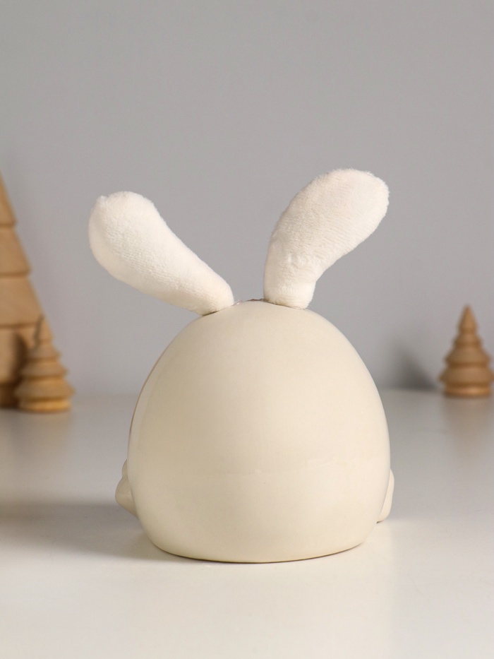 Фигурка керамика, текстиль «Зайчик круглый», белый, 9×9.5×12 см
