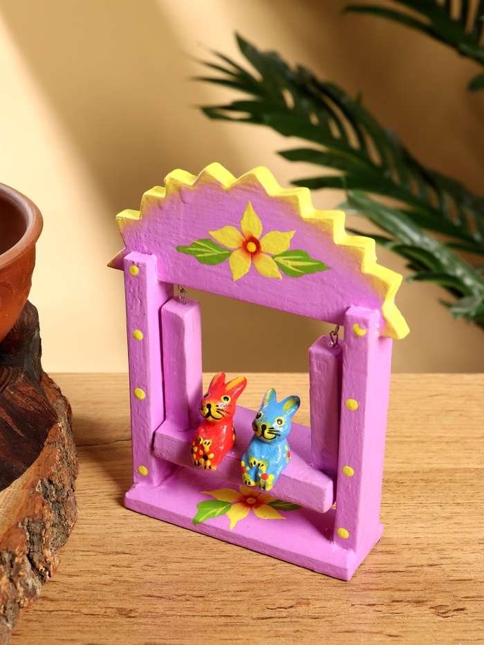 Сувенир «Зайки на качелях», 11×5.4×14.4 см, дерево, сиреневый