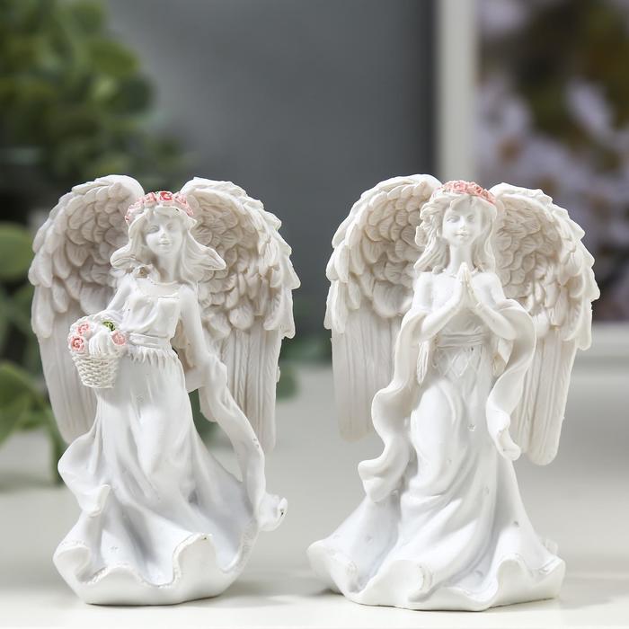 Фигурка полистоун «Ангел-девушка в розовом венке - надежда», 5×7.5×4 см, МИКС