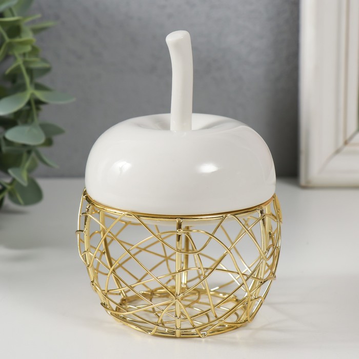 Шкатулка для украшений «Яблочко», керамика, металл, белая, 8.5×8.5×12 см