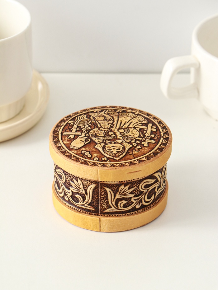 Шкатулка для украшений «Машенька», круглая, 8.5×5 см, береста