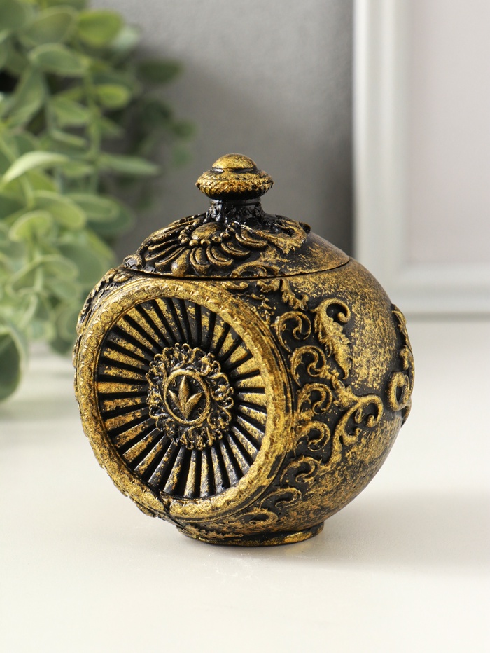 Шкатулка для украшений «Флоренция» 10×9 см, гипс, старое золото