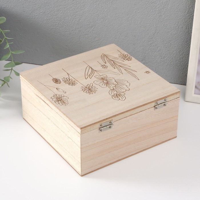 Шкатулка для украшений «Полевые растения», дерево, 18×18×9 см