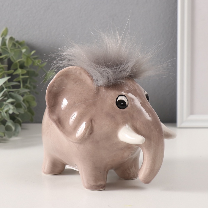 Копилка для денег «Лохматый мамонтёнок», керамика, 11.5×14.9×12.1 см