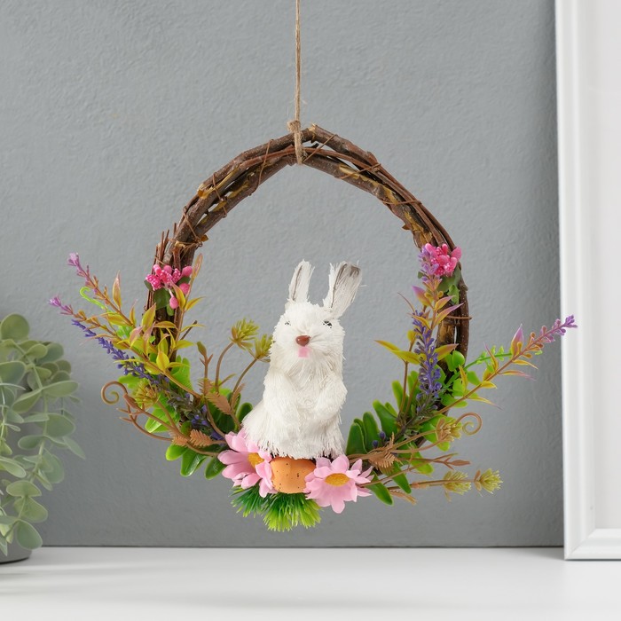 Фигурка «Белый зайка в венке с цветами», 17.5×7.5×19.5 см