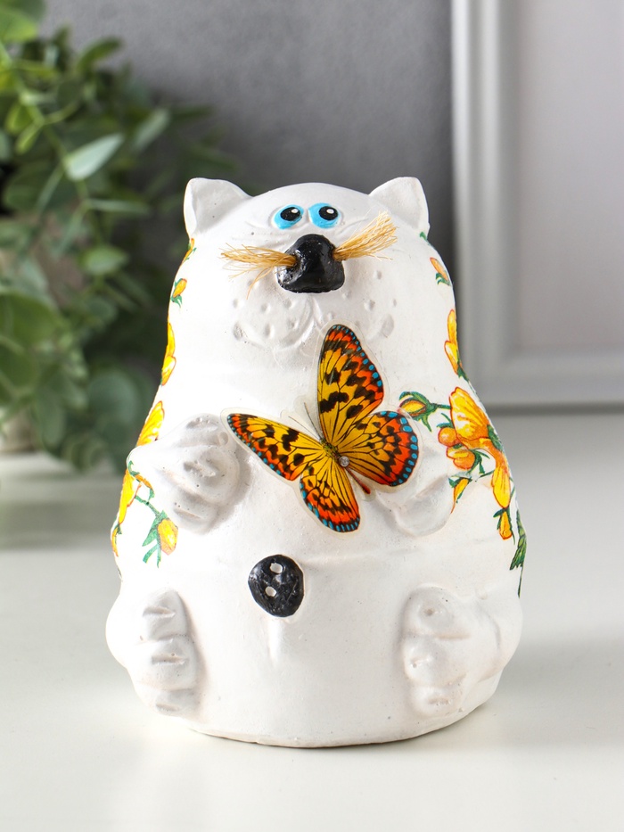 Копилка для денег «Кот с букетом», гипс, 13.5×11×13.5 см