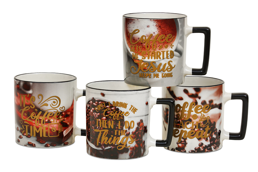 Кружка 400мл цилиндр Жизнь с кофе MIX (уп.12/36)