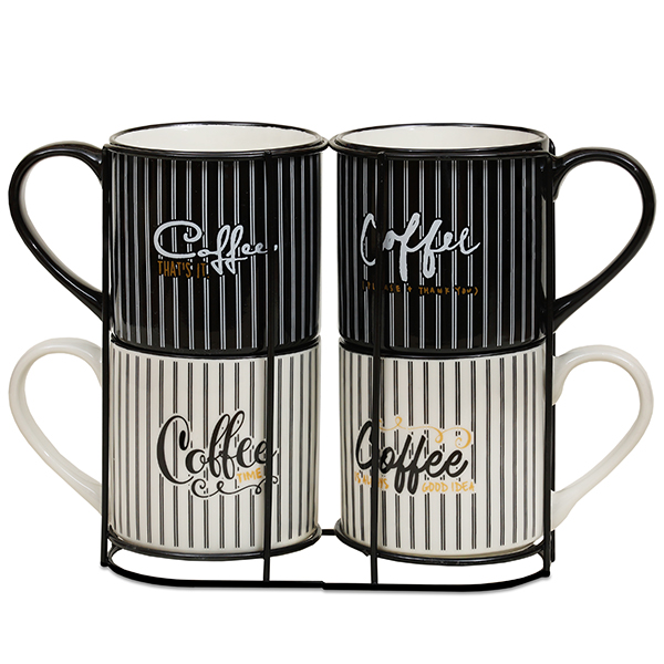 Набор из 4-х кружек Кофечаша 480мл на метал/подстав (уп.8)