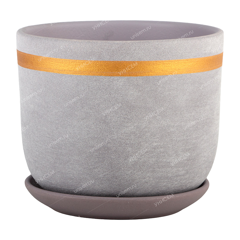 Горшок Бук Замша 2,9л d19 золото сиреневый с поддоном (уп.8)