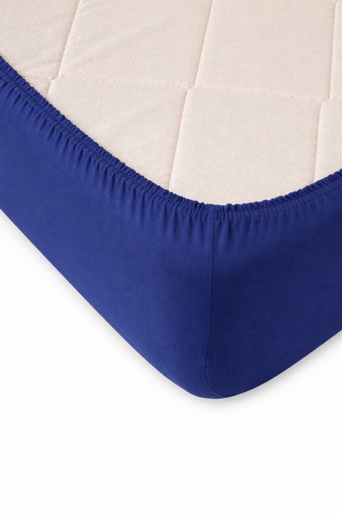 Простыня трикотажная на резинке 140гр борт 20 Текс-Дизайн Скидка 140*200, индиго 2 спальный