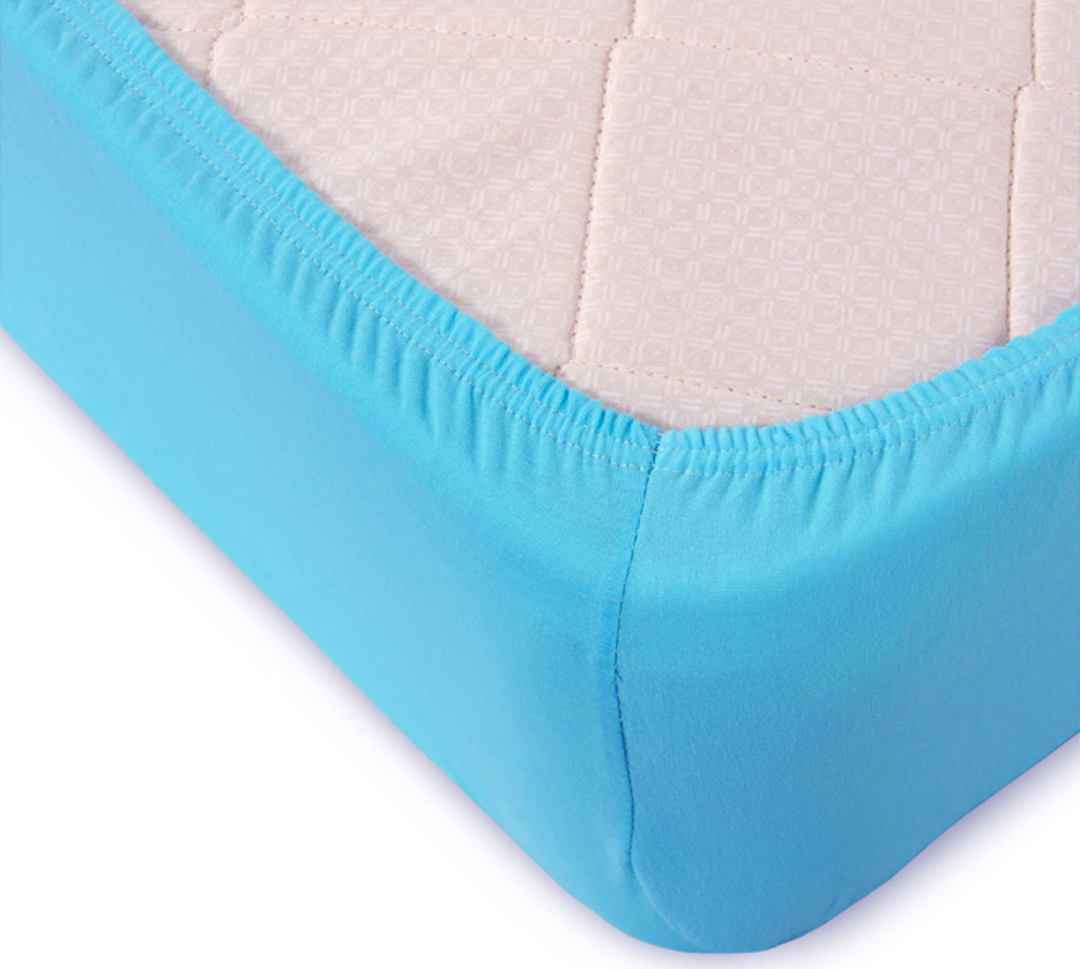 Простыня трикотажная на резинке 140гр борт 20 Текс-Дизайн Скидка 160*200, голубой 2 спальный