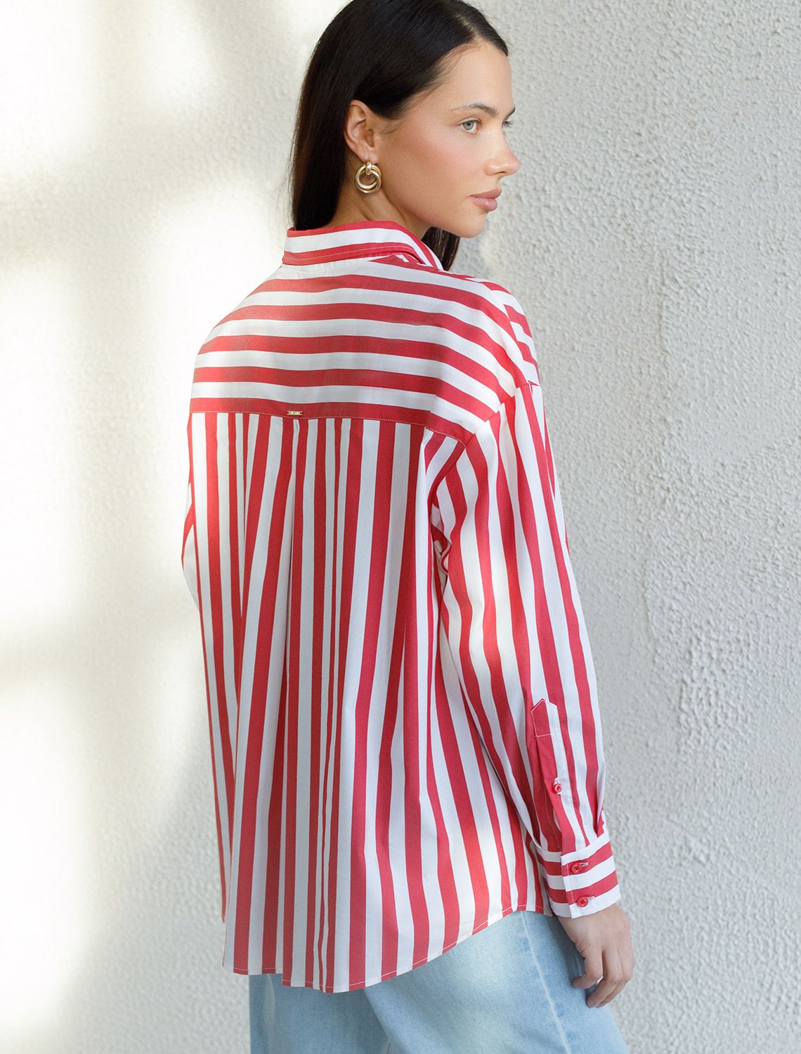 Блузка свободного силуэта в полоску из эластичного хлопка