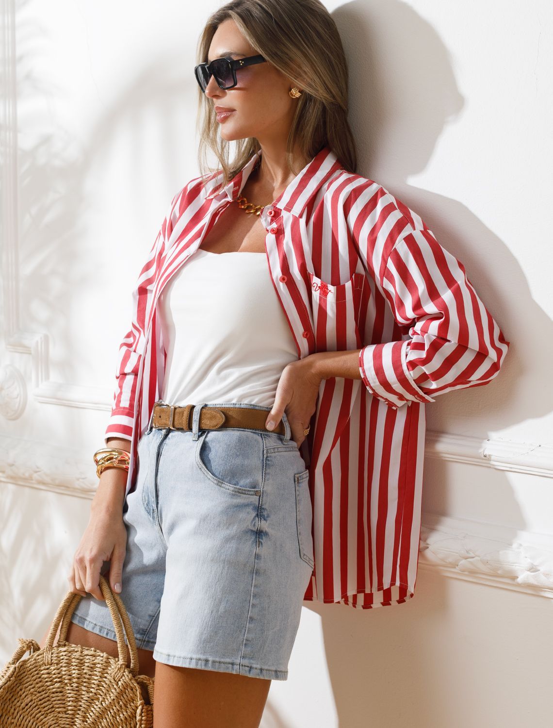Блузка свободного силуэта в полоску из эластичного хлопка