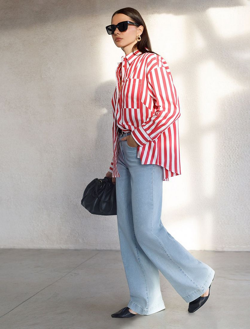 Блузка свободного силуэта в полоску из эластичного хлопка