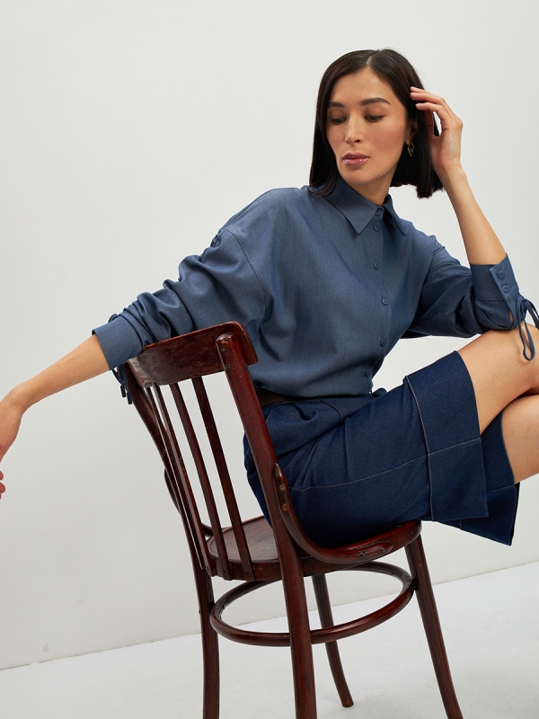 Блузка тонкая джинса OD-858-4 темный джинс OD-858-4