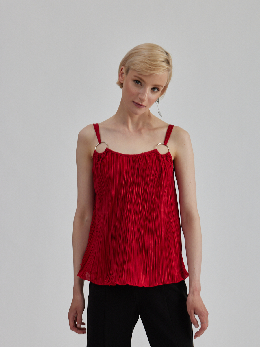 Топ из атласной ткани-плиссе OD-127-2-42