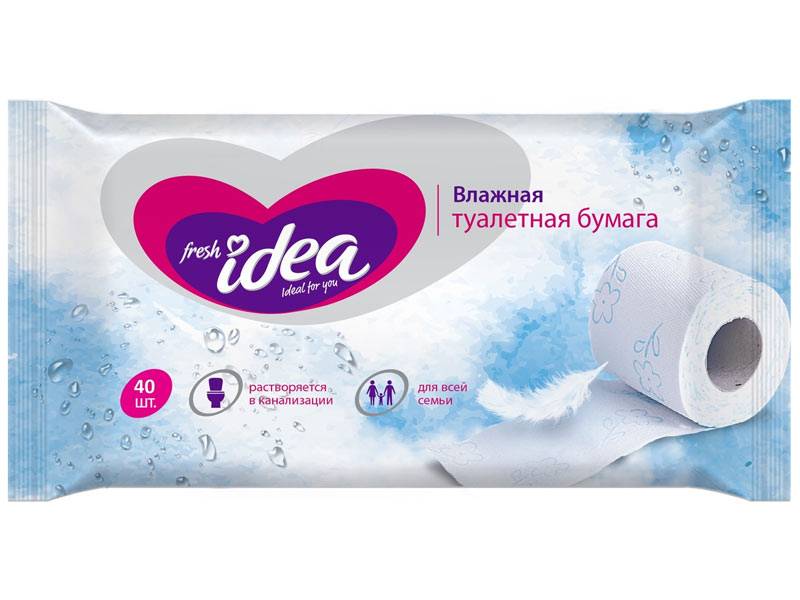 Бумага туалетная влажная растворяющаяся 40шт увеличенный размер 13*17см Fresh idea