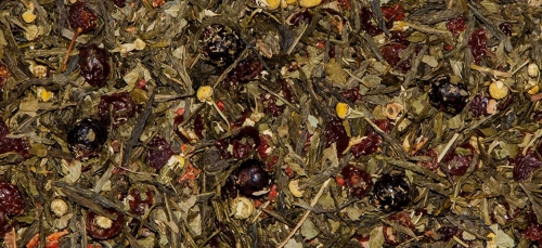 Vitality - Прекрасная незнакомка Зеленый чай сенча с добавлением цветов ромашки, ягод шиповника, клубники и смородины 