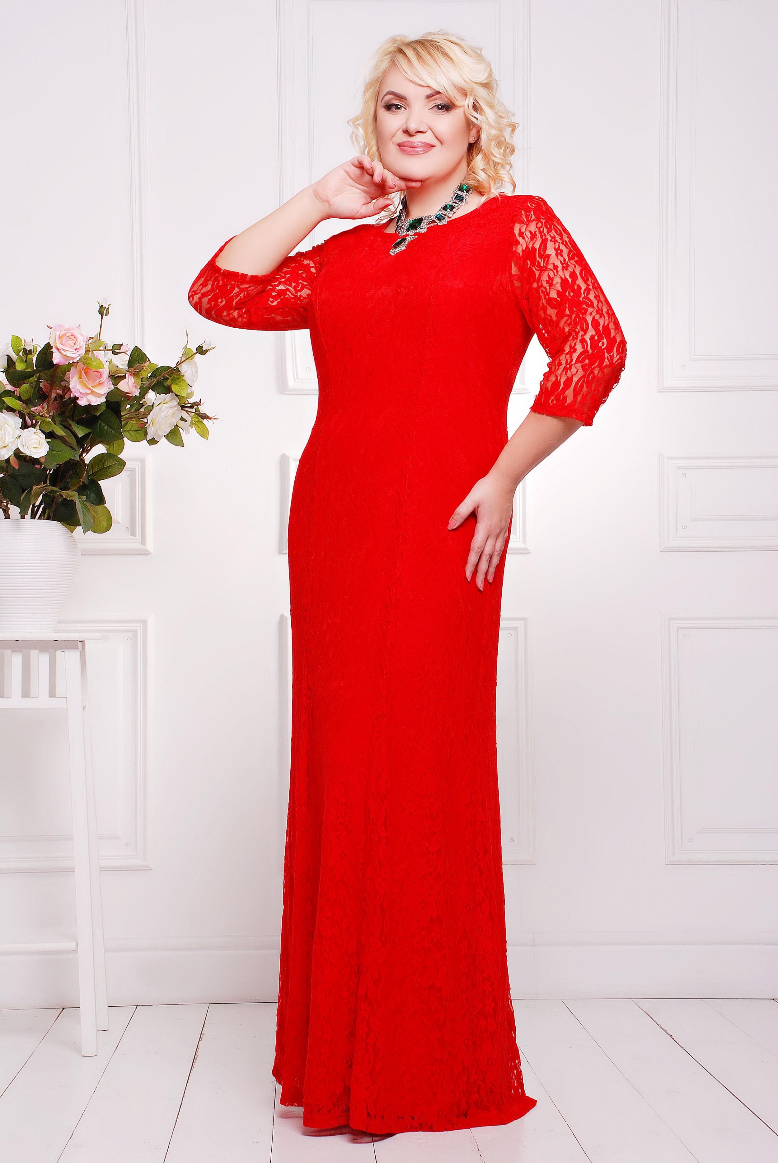 Красное платье гипюровое 52-54