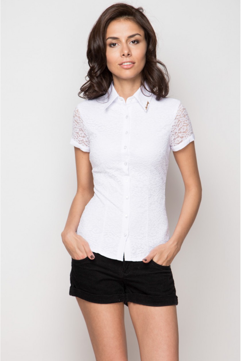 Белая рубашка с коротким рукавом женская