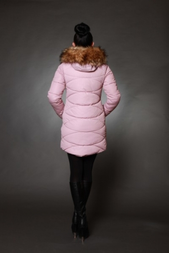 Куртка женская зимняя 1701 пудра искусственный мех