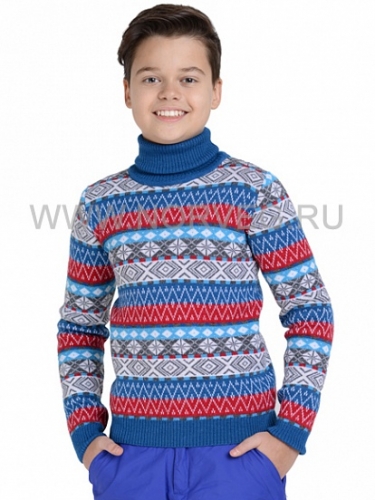 1400p.2550p. Sweater Jaquard Wool Свитер детский цвет жаккард синий+белый+красный+сер